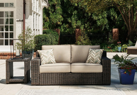 Coastline Bay Brown Outdoor Loveseat With Cushion