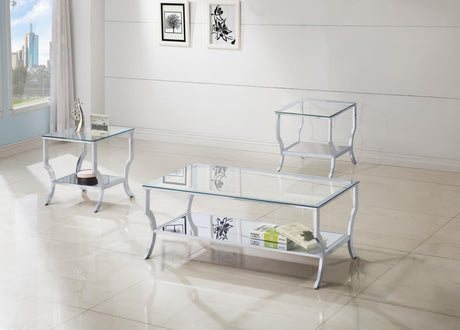 Saide 3-piece Glass Top Coffee and End Table Set Chrome