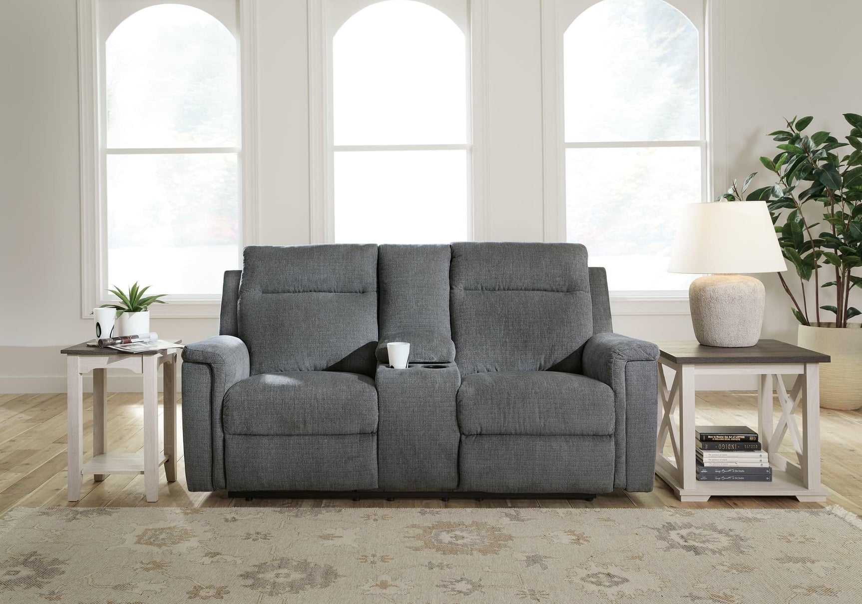 Barnsana Gravel Chenille Power Reclining Loveseat With Console