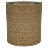 Halden Round Woven Seagrass Accent Side Table Light Brown