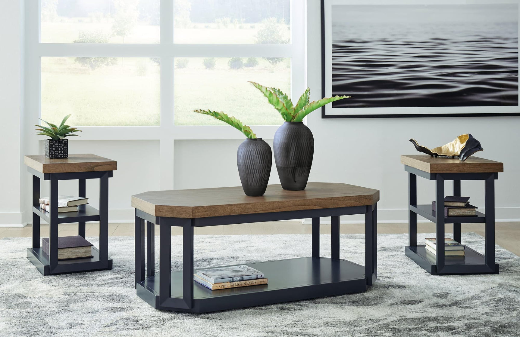 Landocken Brown Blue Table (Set of 3)