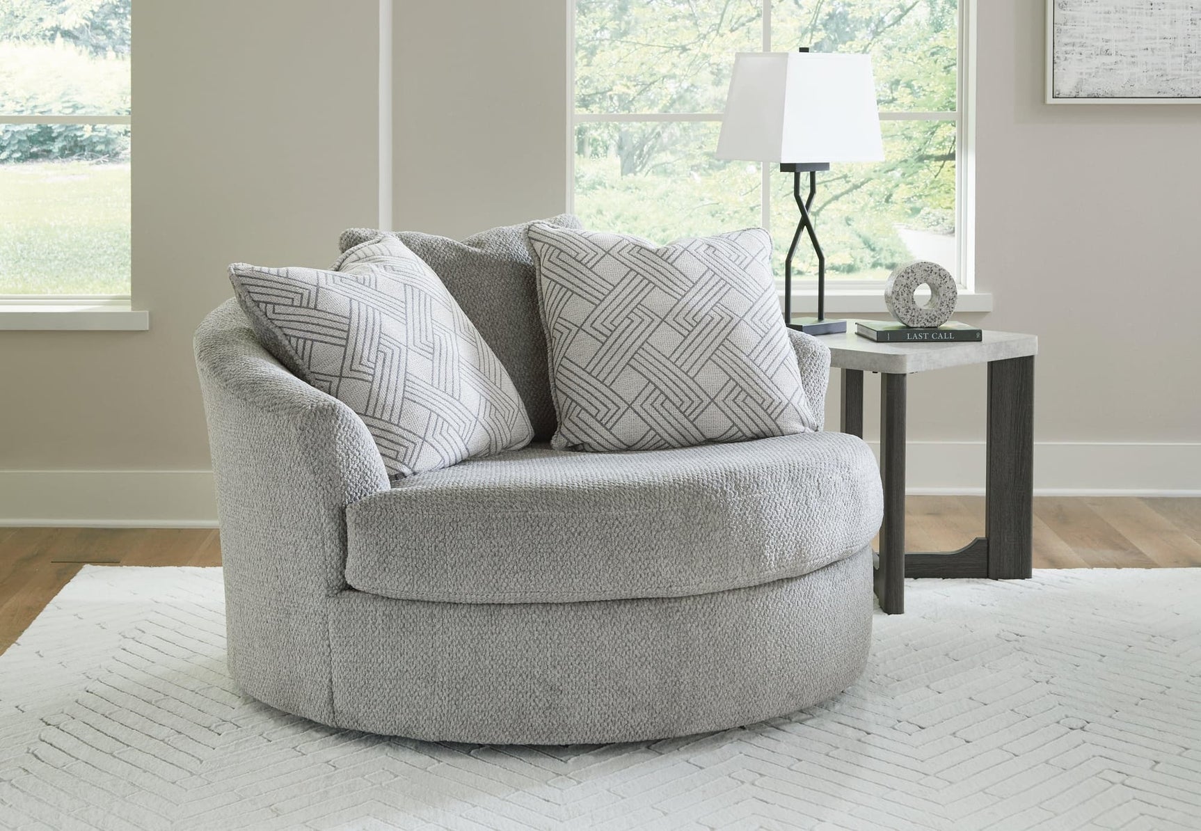 Casselbury Cement Velvet Oversized Swivel Accent Chair