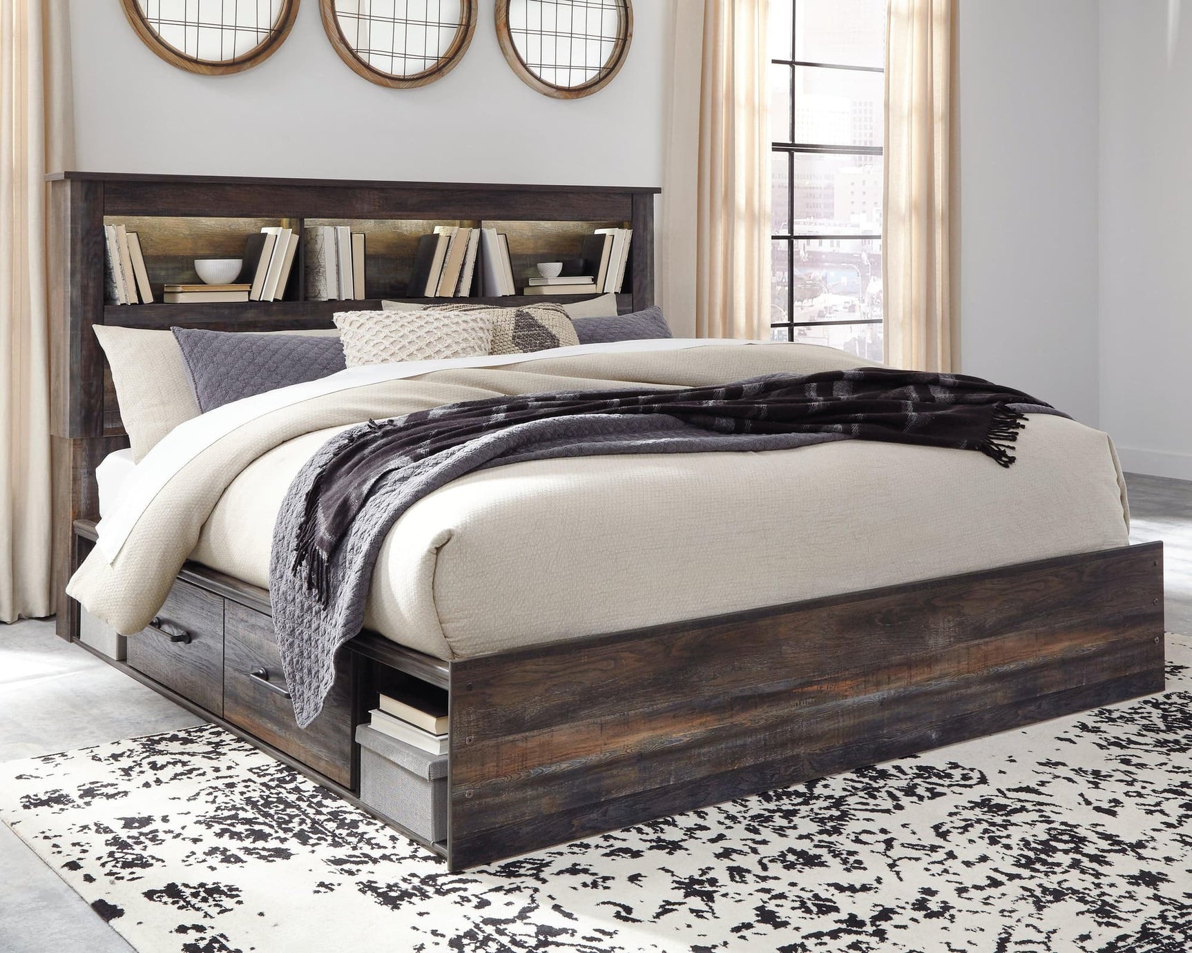 Drystan Multi King Bookcase Bed With 2 Storage Drawers