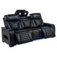 Zuma Faux Leather Dual Power Reclining LED Sofa Black