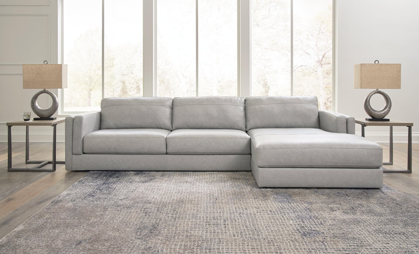 Amiata Glacier Leather 2-Piece Sectional With Chaise
