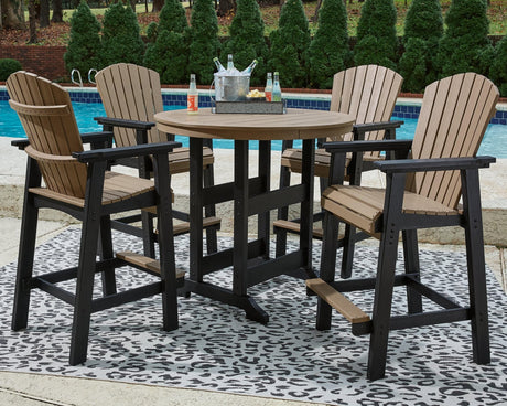 Fairen Black/driftwood Trail Outdoor Bar Table And 4 Barstools - Ella Furniture