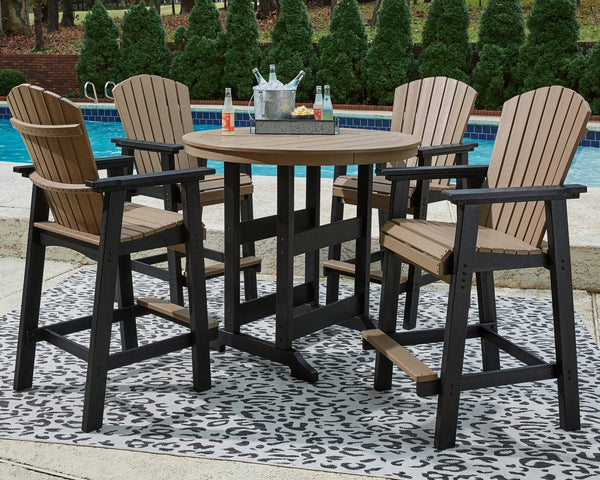 Fairen Black/driftwood Trail Outdoor Bar Table And 4 Barstools - Ella Furniture