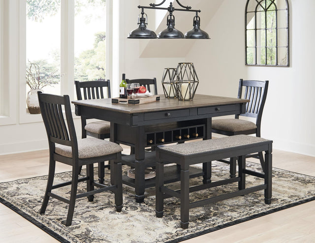 Tyler Black/gray Creek Counter Height Dining Table And 4 Barstools And Bench - Ella Furniture