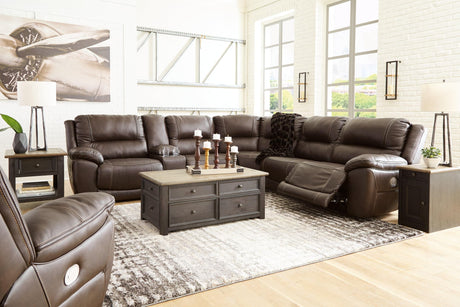 Dunleith Chocolate 6-Piece Sectional With Recliner - Ella Furniture