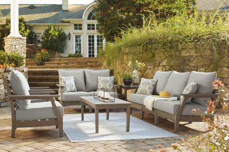 Visola Gray Outdoor Sofa And Loveseat With 2 Lounge Chairs And End Table - Ella Furniture