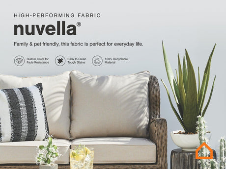 Visola Gray Outdoor Loveseat With Coffee Table - Ella Furniture