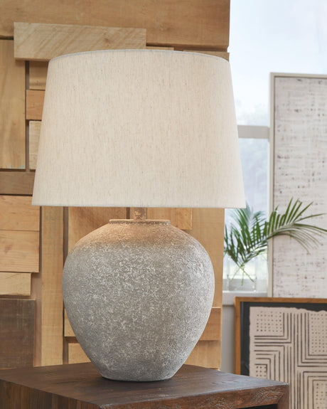 Dreward Distressed Gray 2-Piece Table Lamp Set - Ella Furniture