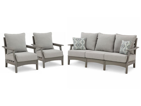 Visola Gray Outdoor Sofa With 2 Lounge Chairs - Ella Furniture