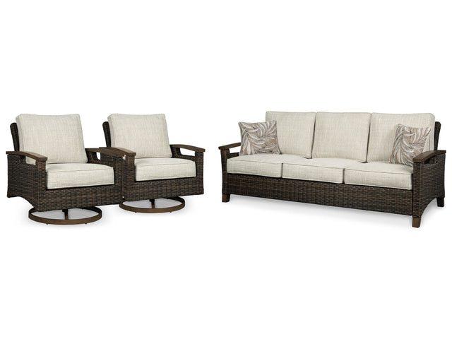 Paradise Medium Brown Trail Outdoor Sofa With 2 Lounge Chairs - Ella Furniture