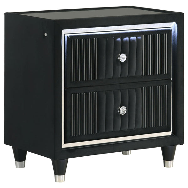 Ravenne 2-drawer Velvet Upholstered LED Nightstand with USB Black