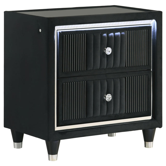 Ravenne 2-drawer Velvet Upholstered LED Nightstand with USB Black