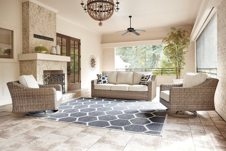 Beachcroft Beige Outdoor Sofa With 2 Lounge Chairs - Ella Furniture