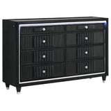 Ravenne 8-drawer Velvet Upholstered LED Dresser Cabinet Black