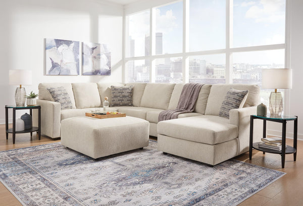 Edenfield Linen 3-Piece Sectional With Ottoman - Ella Furniture