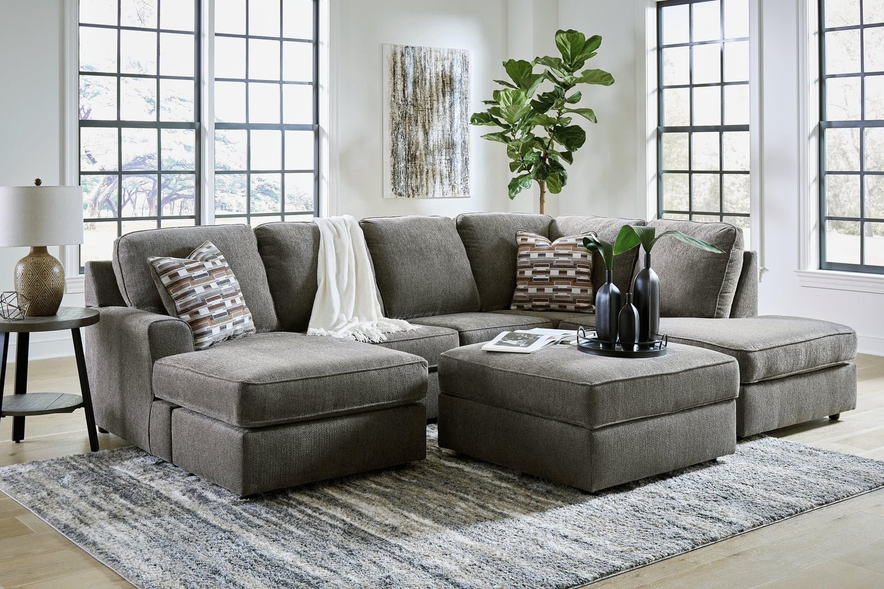 O'phannon Putty 2-Piece Sectional With Ottoman - Ella Furniture