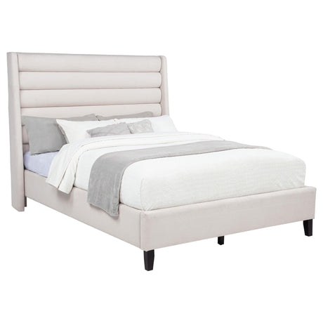 Leslie Upholstered Tufted Eastern King Wingback Platform Bed Beige