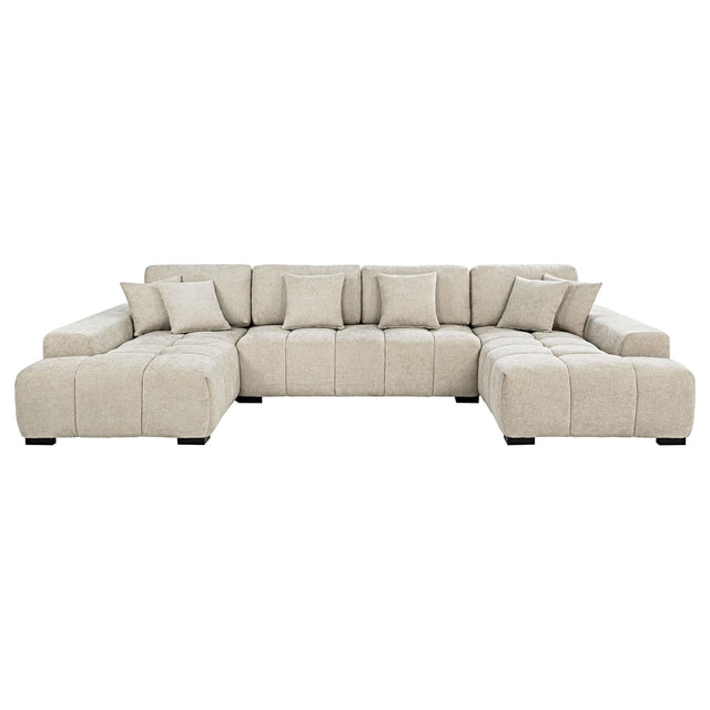 Cannella U-Shaped Double Chaise Upholstered Sectional Sofa Beige