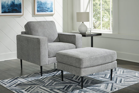Hazela Charcoal Chair And Ottoman - Ella Furniture