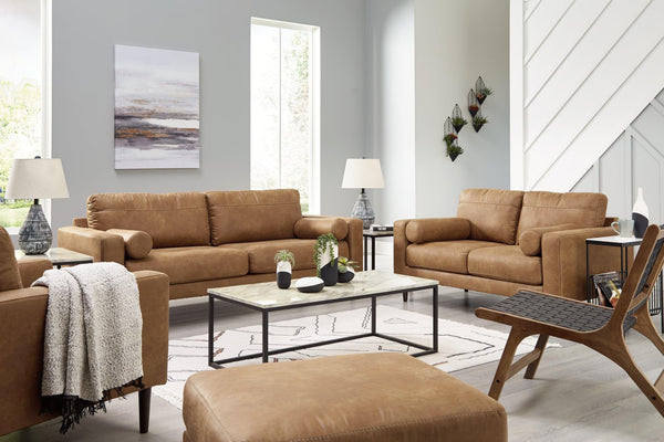 Telora Caramel Sofa, Loveseat, Chair And Ottoman - Ella Furniture