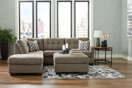 Mahoney Chocolate 2-Piece Sectional With Ottoman - Ella Furniture