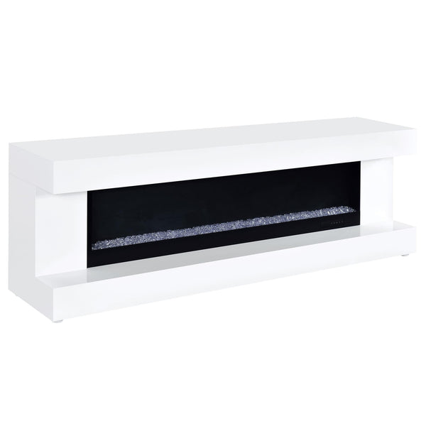 Mallory TV Stand Fireplace Console Bluetooth Speaker White High Gloss