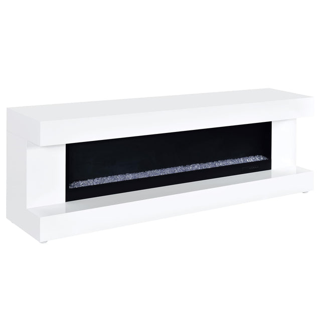 Mallory TV Stand Fireplace Console Bluetooth Speaker White High Gloss