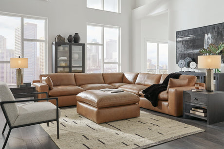 Emilia Caramel 5-Piece Sectional With Ottoman - Ella Furniture