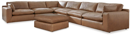 Emilia Caramel 6-Piece Sectional With Ottoman - Ella Furniture