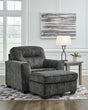 Lonoke Gunmetal Chair And Ottoman - Ella Furniture