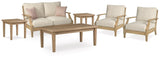 Clare Beige View Outdoor Loveseat And 2 Lounge Chairs With Coffee Table And 2 End Tables - Ella Furniture