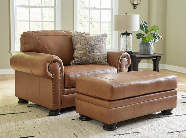 Carianna Caramel Chair And Ottoman - Ella Furniture