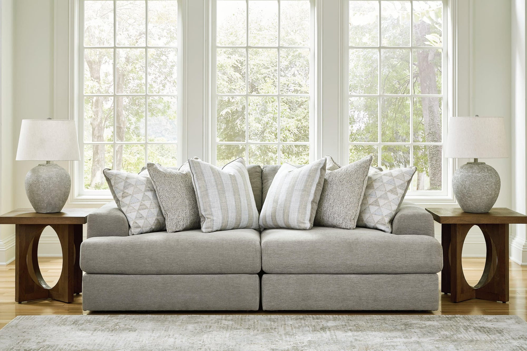 Avaliyah Ash 2-Piece Sectional With Ottoman - Ella Furniture