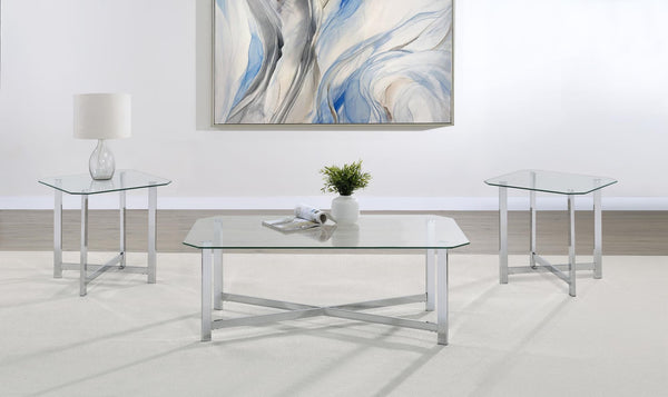 Cronin 3-piece Tempered Glass Top Coffee Table Set Chrome