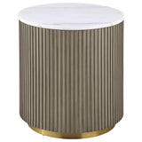 Jason Round White Marble Top Side End Table Greige