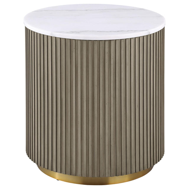 Jason Round White Marble Top Side End Table Greige