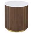 Jason Round White Marble Top Side End Table Honey Brown