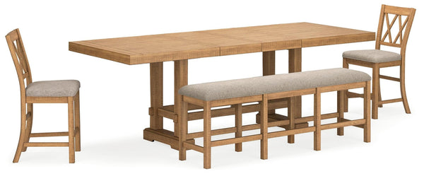 Havonplane Brown Counter Height Dining Table And 2 Barstools And Bench - Ella Furniture