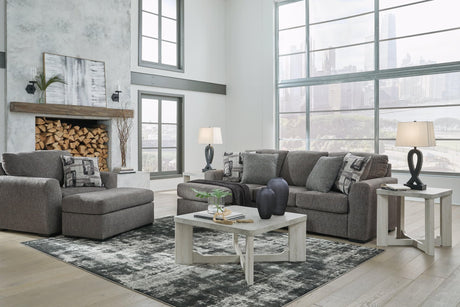 Gardiner Pewter Sofa Chaise With Ottoman - Ella Furniture