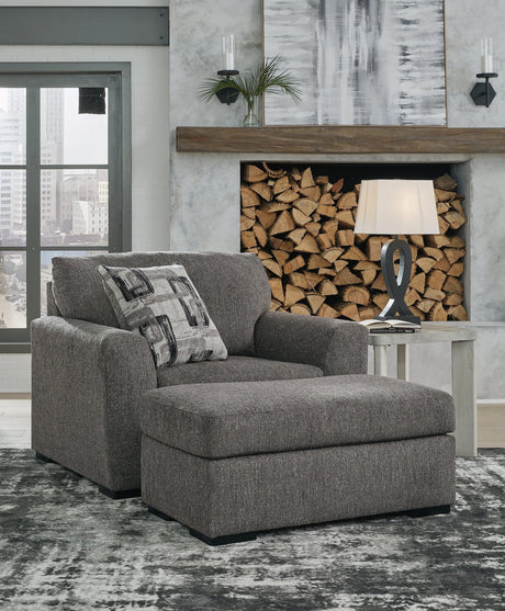Gardiner Pewter Chair And Ottoman - Ella Furniture