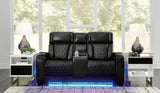 Boyington Black Leather Power Reclining Loveseat With Console - Ella Furniture