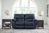 Leesworth Ocean Leather Power Reclining Loveseat - Ella Furniture