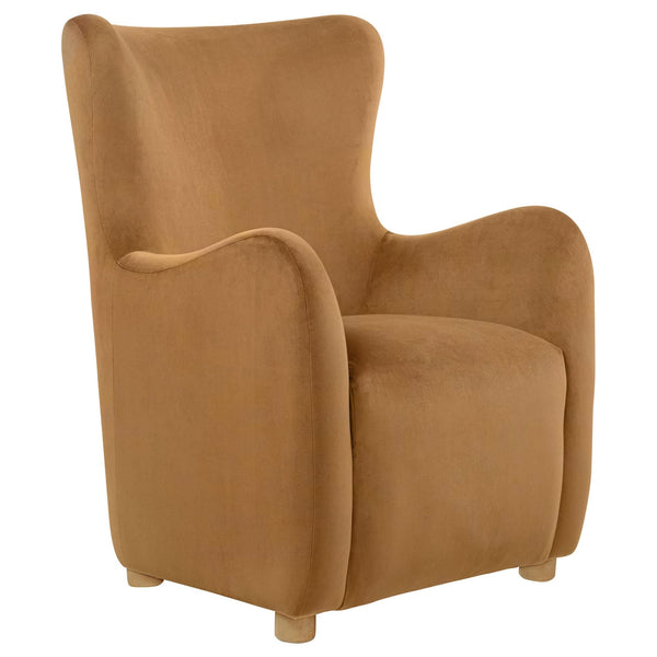 Thornton Velvet Upholstered Wingback Lounge Accent Chair Cognac