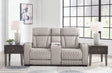Boyington Gray Leather Power Reclining Loveseat With Console - Ella Furniture