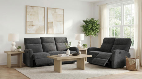 Hamilton 2-piece Chenille Manual Reclining Sofa Set Charcoal Grey