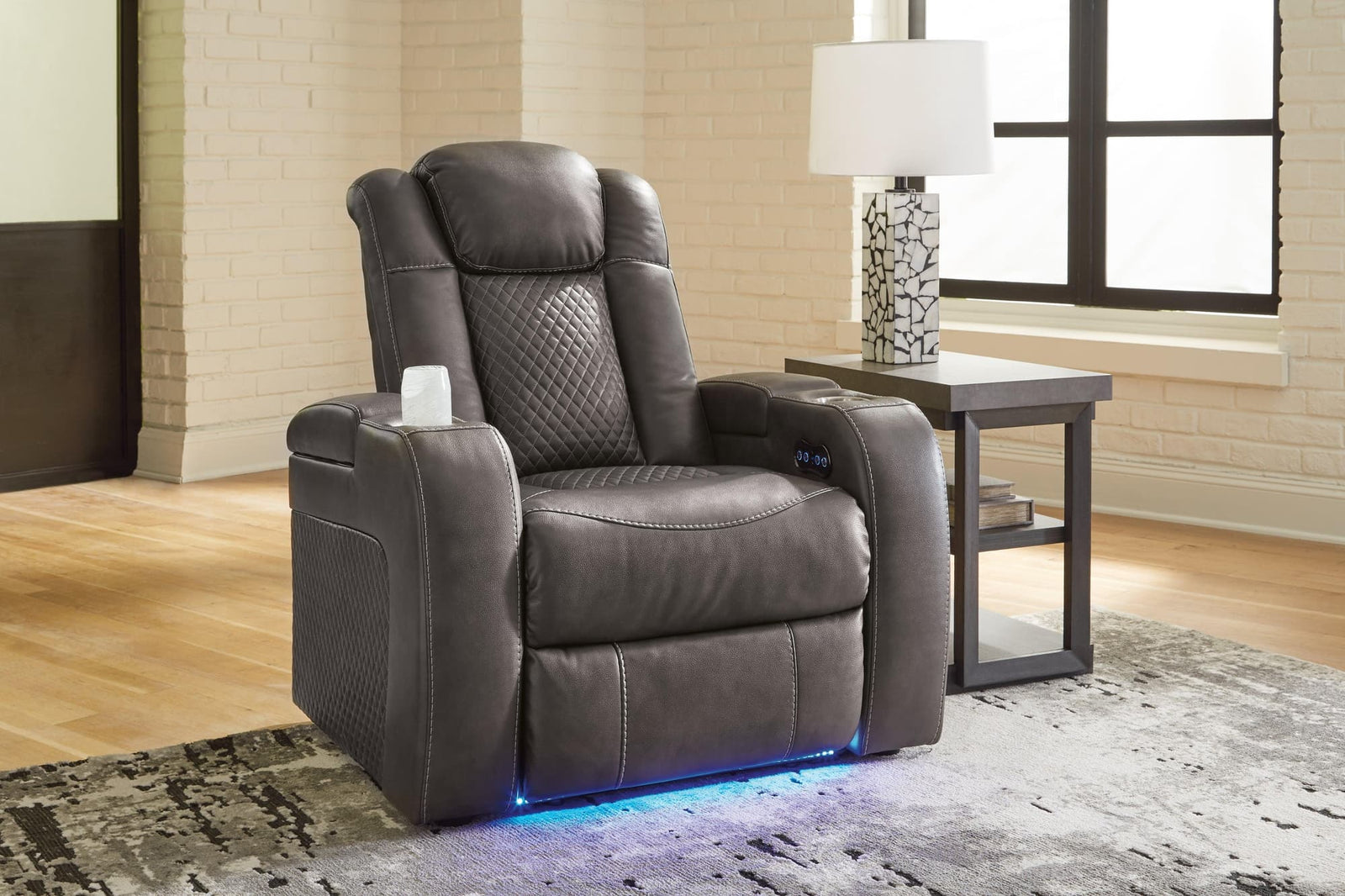 Fyne-dyme Shadow Faux Leather Power Recliner - Ella Furniture